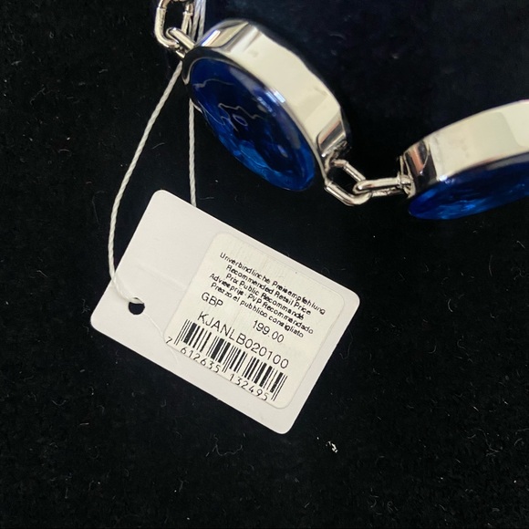 NWT Calvin Klein silver and cobalt blue glass round station bracelet MSRP $199 - Picture 4 of 9